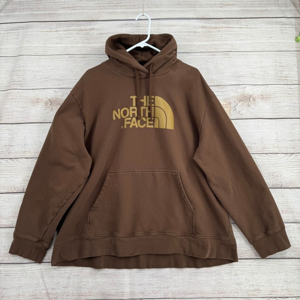 The North Face Hoodie Mens XXXL Brown Logo Graphic Pullover Fleece TB5Q